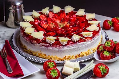 High angle view of cake on table