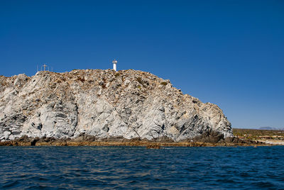 Scenic view of sea against clear blue sky