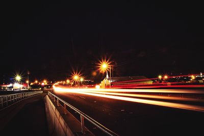 Light trails on road at night