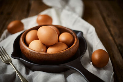 Close-up of eggs in bowl on table