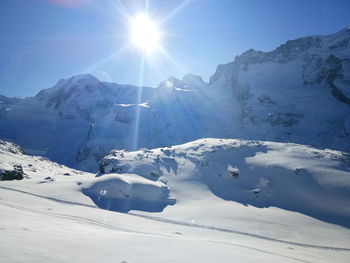 Scenic view of snowcapped mountains against sky