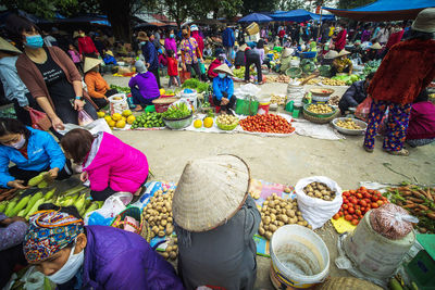 High angle view of people at market stall