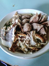 High angle view of meal served in bowl