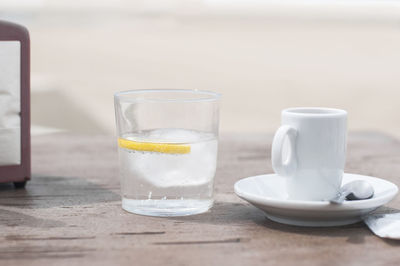 Close-up of coffee served on table