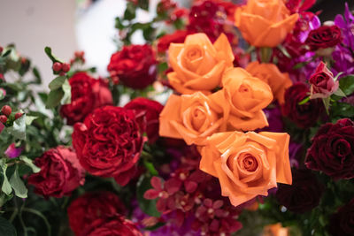 High angle view of rose bouquet