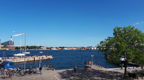 Scenic view of sea against blue sky