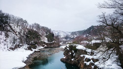 Scenic view of snow covered mountains