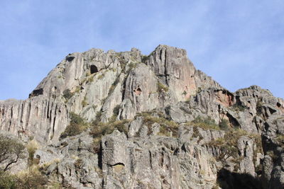 Low angle view of rock formations against sky