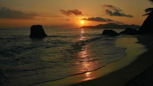 Scenic view of sea at sunset