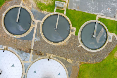 High angle view of swimming pool in city