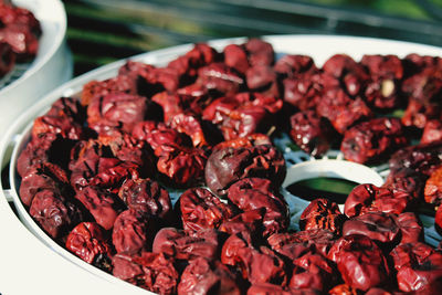 Close-up of red chili peppers for sale