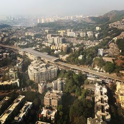 High angle view of buildings in city