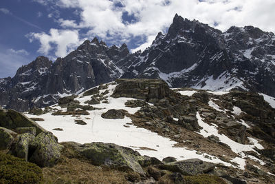 Scenic view of snowcapped mountains against sky