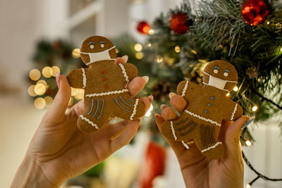 Cropped hand holding christmas tree