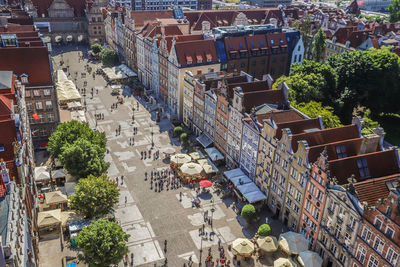 High angle view of street amidst buildings in city