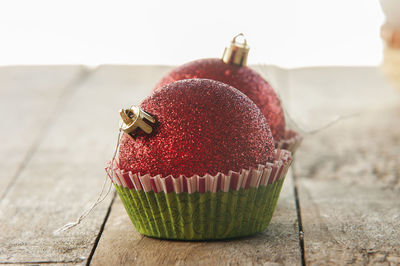 Close-up of cupcakes on table