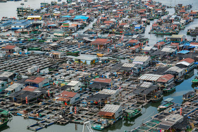 High angle view of fishing village