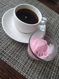 High angle view of coffee on table