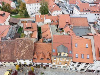 High angle view of buildings in city