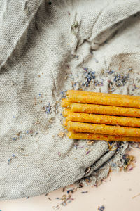 High angle view of bread in container