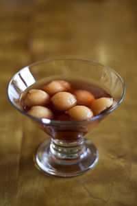 Close-up of drink in glass bowl on table