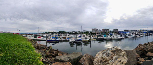 Boats moored in harbor