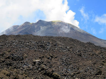 Scenic view of volcanic mountain against sky