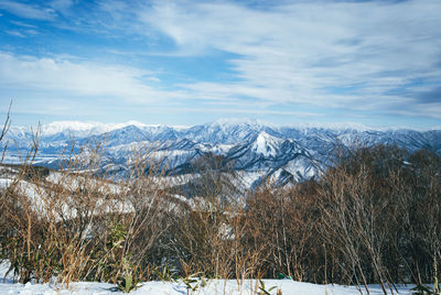 Scenic view of snowcapped mountains against sky