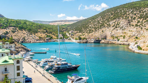 High angle view of boats in sea