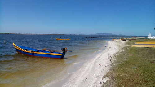 Scenic view of sea against clear blue sky