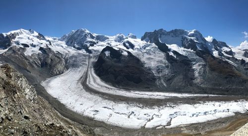 Snowcapped mountains against clear sky