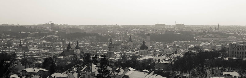 High angle view of cityscape against clear sky