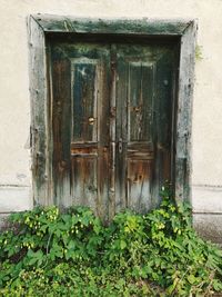 Closed door of old house