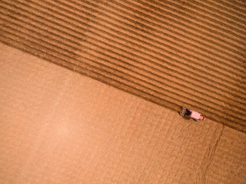 Aerial view of tractor in field