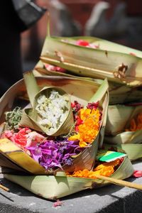 Close-up of religious offerings