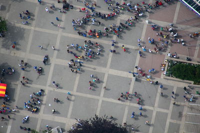 High angle view of people on city street