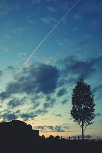 Low angle view of silhouette trees against blue sky