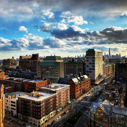 High angle view of buildings in city