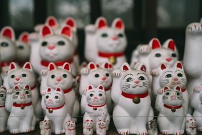 Close-up of maneki nekos for sale in market