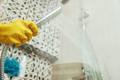 Woman cleaning bathroom cabine