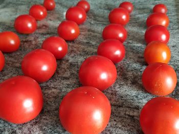 High angle view of tomatoes on table