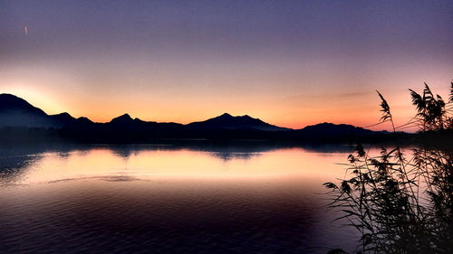 Scenic view of lake against sky during sunset