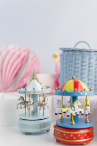 Close-up of toys on table at home