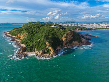 Scenic view of bay against sky