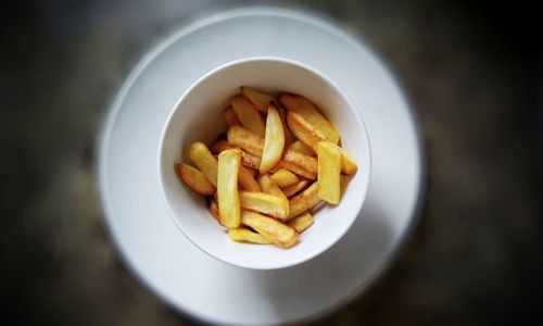 High angle view of food in bowl on table