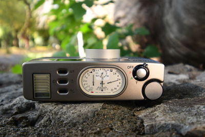 Close-up of vintage car on table