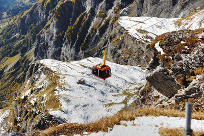 Snow covered rock on mountain