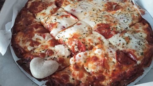 High angle view of pizza on plate