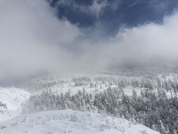 Scenic view of snow covered mountain against sky