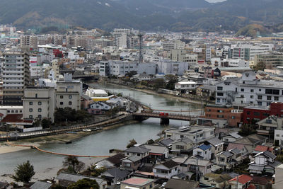 High angle view of buildings in city